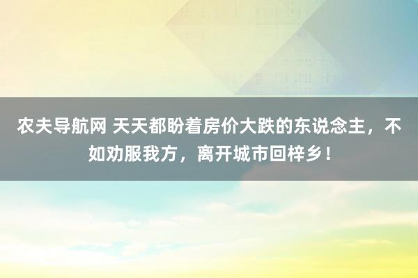 农夫导航网 天天都盼着房价大跌的东说念主，不如劝服我方，离开城市回梓乡！