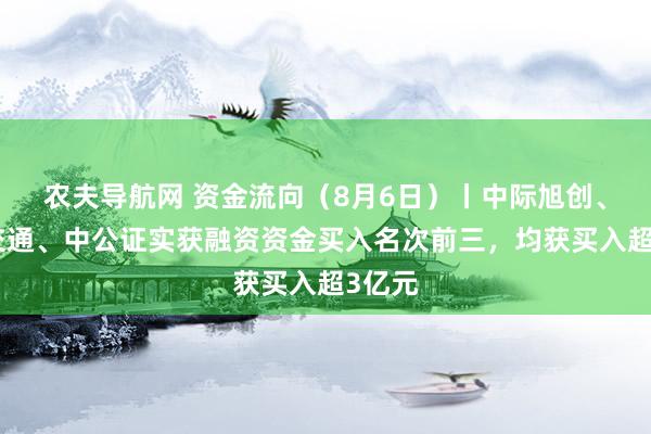 农夫导航网 资金流向（8月6日）丨中际旭创、环球交通、中公证实获融资资金买入名次前三，均获买入超3亿元