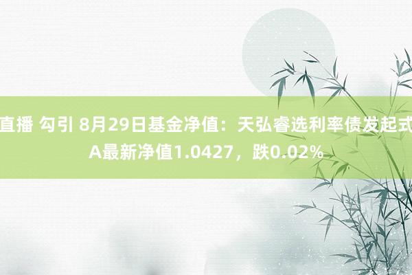 直播 勾引 8月29日基金净值：天弘睿选利率债发起式A最新净值1.0427，跌0.02%