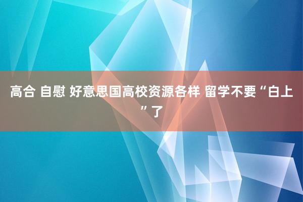 高合 自慰 好意思国高校资源各样 留学不要“白上”了